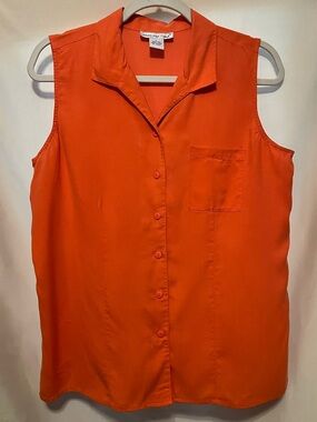 Anna And Frank Sleeveless Button-Front Blouse in Orange 100% Silk